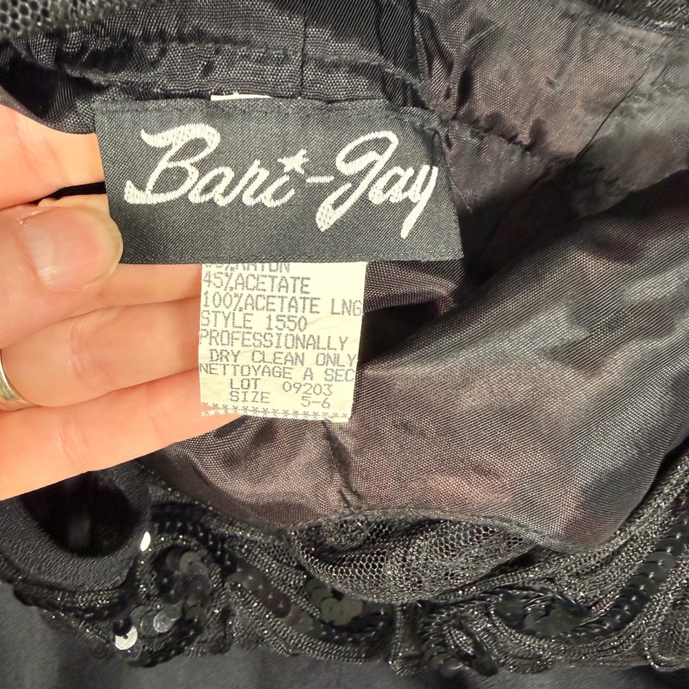Bari Jay Vintage 90s Black Sequin Lace Maxi Dress Formal Gown Size 5-6 - Picture 2 of 11